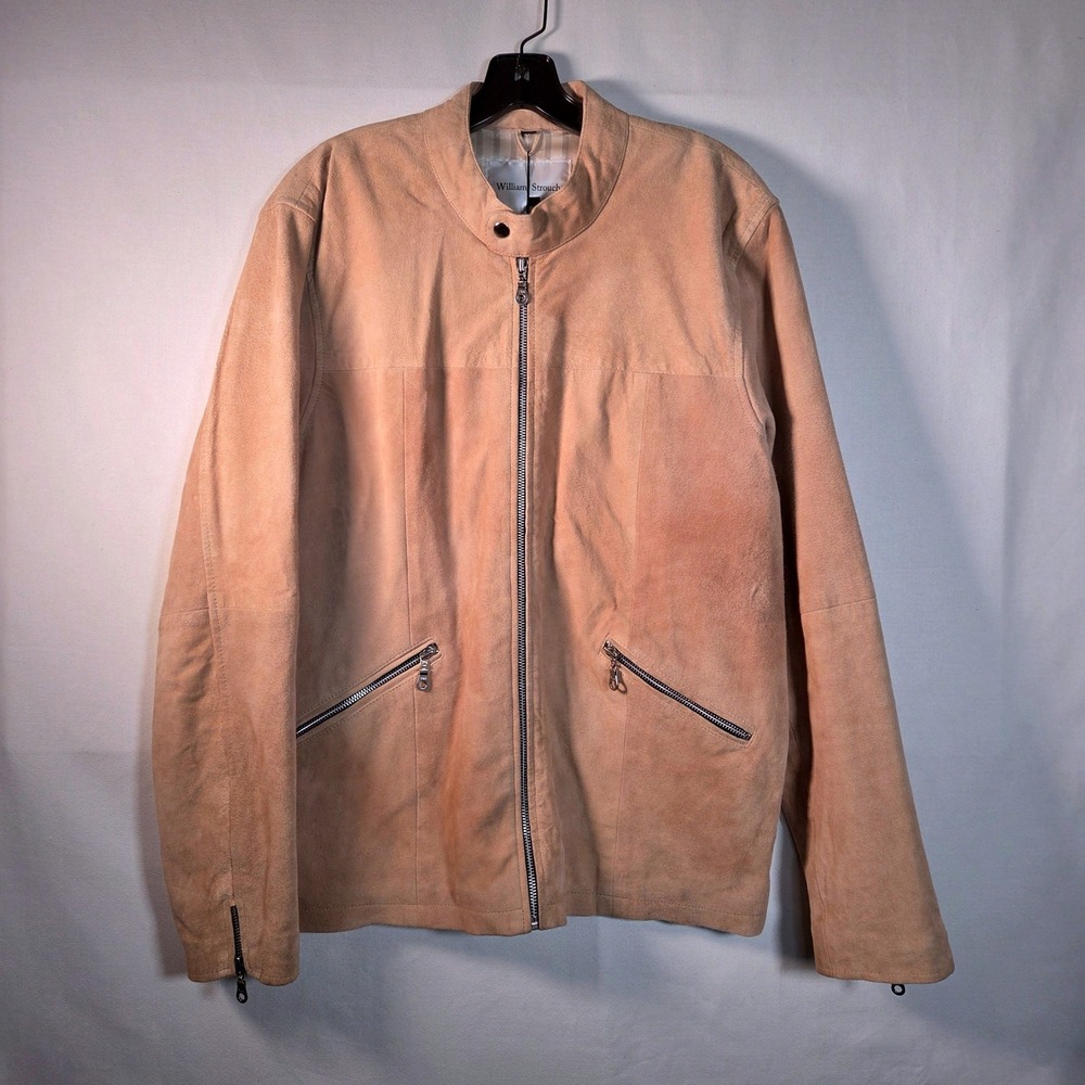 William Strouch Mens Tan Genuine Leather Suede Cafe Racer Jacket Large New
